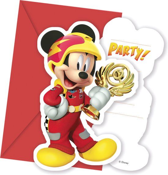 Generique PROCOS Mickey + Donald Racing Uitnodigingen en Enveloppen (6 stuks)