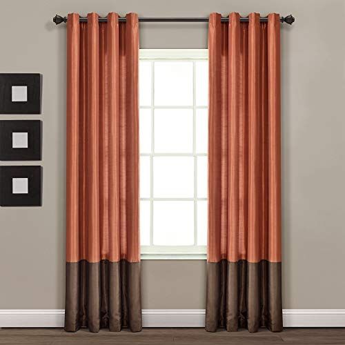 Lush Decor Color Block Prima Window Curtain Set for Living Room, Dining Room, Bedroom (Pair), 54" x 84", 84" x 54", Brown/Rust
