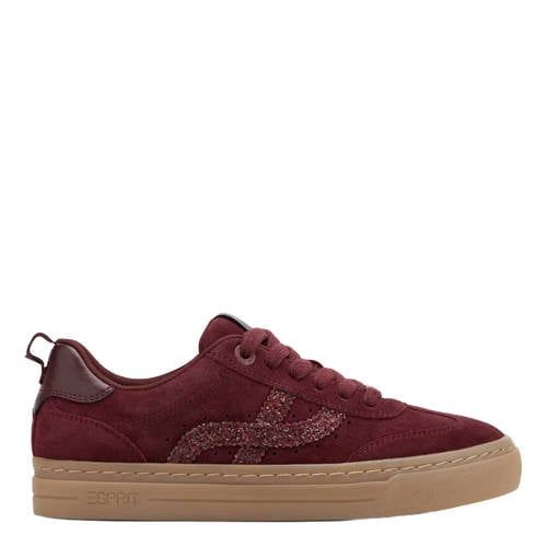 ESPRIT suède sneakers met glitters - rood