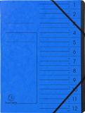 Exacompta 10x Sorteermap met vaste rug - elastosluiting - zwarte binnenafwerking - 12 vakken - A4 - Blauw