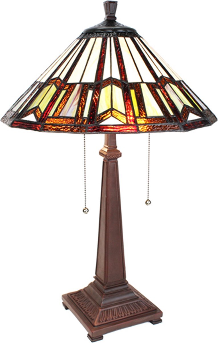 Lumilamp Tiffany Tafellamp Ø 41x64 cm Meerkleurig Glas Kunststof Rond Tiffany Bureaulamp Tiffany Lampen Glas in Lood