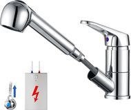 Merkloos / Sans marque Lagedruk keukenkraan, uitschuifbaar, keukenkraan, lage druk met douche, twee waterstraalsoorten, 360° draaibare mengkraan, keuken, kraan met 3 aansluitingen voor boiler