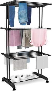 Vonia Droogrek - Droogtoren - 3 Lagen - Inklapbaar - Zwart - 72x50x172 cm - Aluminium