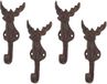 Esschert Design Muurhaak Hert - 4x - gietijzer - wandhaak - hertenkop - 13,7 cm