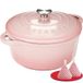 Overmont Braadpan van emaille gietijzer, stoofpan, 28 cm, geschikt voor de oven, met deksel en kookboek, voor keuken, bakken, smoren, braden, roze