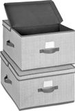 Boîte de rangement avec couvercle 2x - Boîte pliante extra large pour armoire et étagère - 40x50x25 cm - Boîte de rangement pliable - Gris-Beige - Lot de 2
