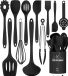 STILVORA 12-delige Keukengerei Set met Ronde Houder, Anti-Krab Silicone Kookgerei, Zwart