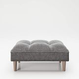 PLAYBOY Ottoman, geplosterd, fluwelen stof in grijs, antraciet, voetenbank van stof, voetensteun, zitkruk van fluweel, bijzetkruk voor bank, retro-design, clubstijl