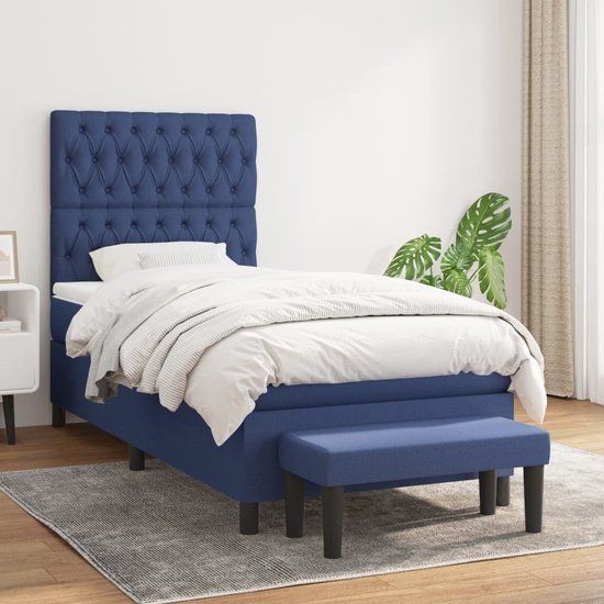 vidaXL Boxspring met matras stof blauw 90x190 cm