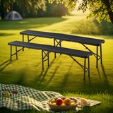 en.casa Tuinbank Mark set van 2 opvouwbaar 180x25x43 cm rotan look zwart