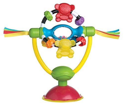 Playgro Roterende rammelaar met zuignap, kinderstoelspeeltje, BPA-vrij, vanaf 6 maanden, High Chair Spinning Toy, geel/rood, 40121