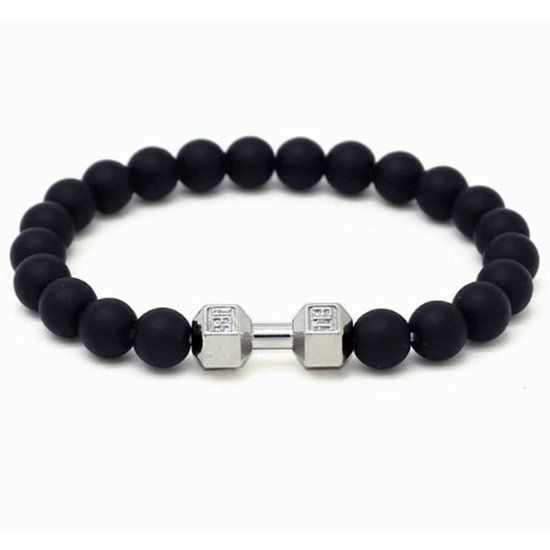Memphis kralen armband Onyx Dumbbell Zilverkleurig