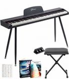 Finesse Piano numérique - 88 touches pondérées - avec pédales et tabouret - Clavier piano - Piano électrique - Adulte et enfant - Noir
