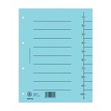 DONAU 8610001-10 100 stuks tabbladen, blauw/karton, gerecycled karton 250 g/m², DIN A4, 4-voudig geperforeerd
