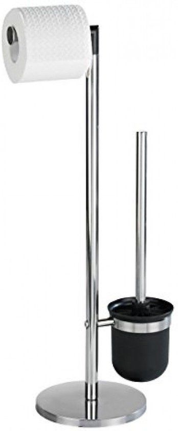 WENKO Parus WC-set - Toiletrolhouder & WC-borstelhouder - Staand - Zwart/RVS