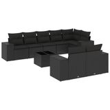 vidaXL 9-delige Loungeset met kussens, polyrattan, zwart
