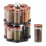 Relaxdays draaibaar kruidenrek, 16 potjes met strooiopening, 360°, rvs & glas, HxØ 26x17 cm, kruidencarrousel, kleurrijk