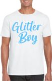 Bellatio Decorations Verkleed T-shirt voor heren - glitter boy - wit - blauw glitter - carnaval XL