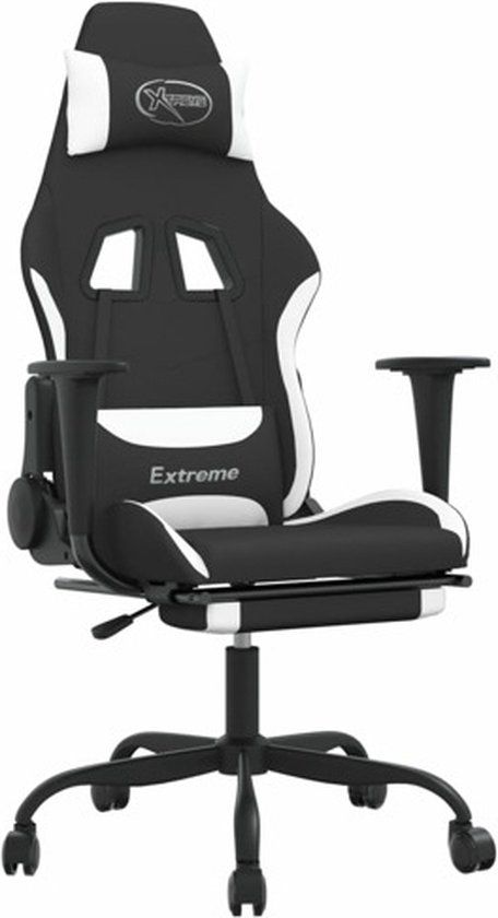 vidaXL Gamestoel met voetensteun stof zwart en wit