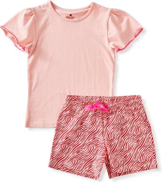 Little Label Pyjama Meisjes Maat 98-104/4Y - Fuchsia, Roze - Zebra Strepen - Shortama - Zachte BIO Katoen