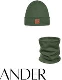 ANDER™ Kinder Muts beanie & Colsjaal Set - Katoen Comfort - Khaki maat 52-56
