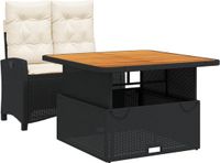 vidaXL 2-delige Tuinset met Kussens, Zwart, Poly Rattan