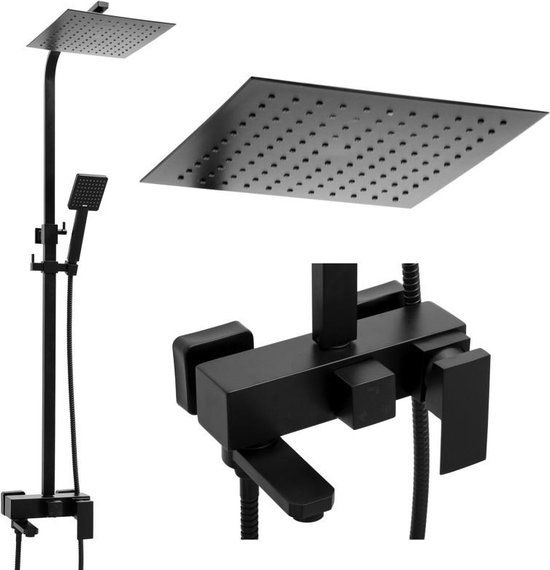 Viking Choice Doucheset - Vierkant - met Badkraan - en Regendouche 25cm - Zwart