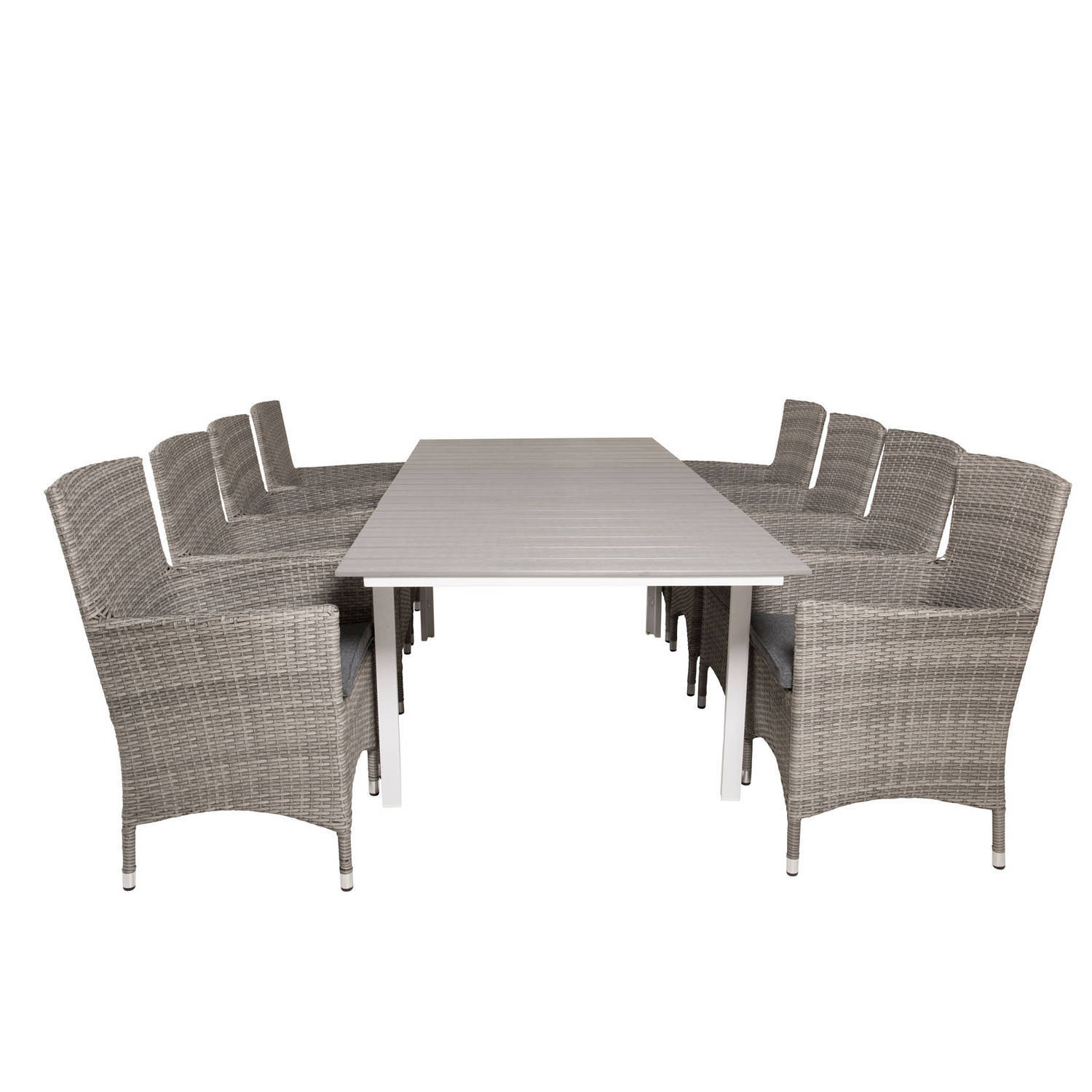 Hioshop Levels tuinmeubelset tafel 100x160/240cm en 8 stoel Malin grijs.