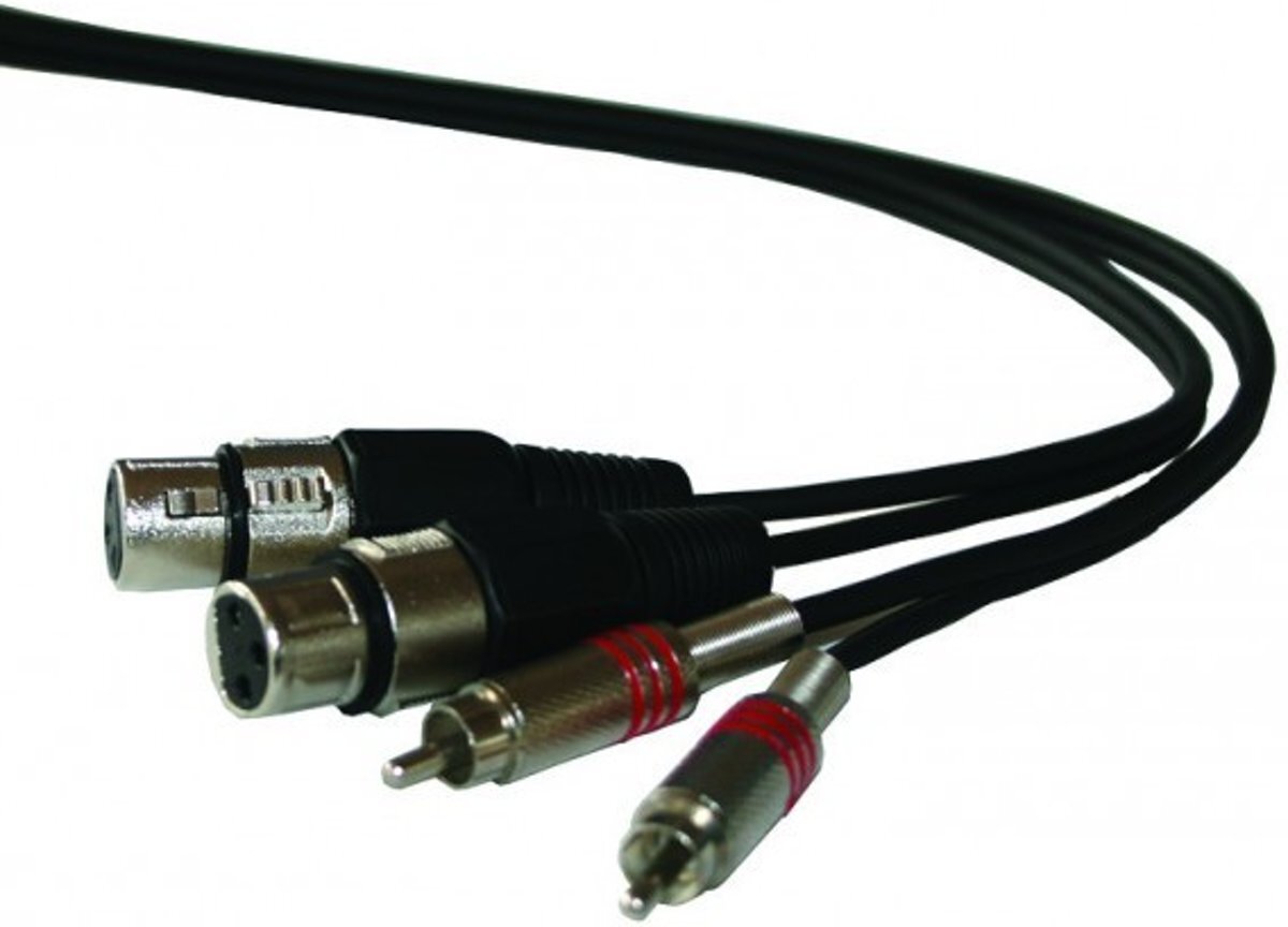 Ibiza Muziekkabel 2xTulp naar 2xXLR contra - 5m 2 x metalen TULP plug met veer naar 2 XLR contra, 5m