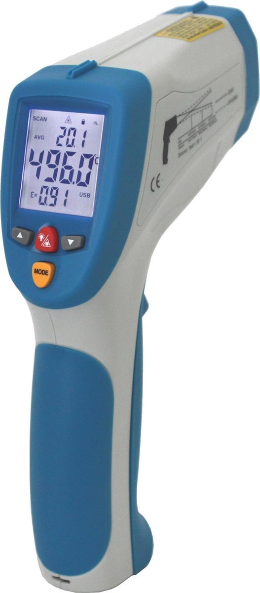 Peaktech 4960 IR-thermometer ~ -50 ... + 1200 ° C ~ 50: 1 ~ met USB-interface & K-Type