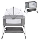 StarTech Reisbed 4-in-1 kinderbed - Bijbedje & wieg - Schommel functie - Wickelkussen - Matras & muggennet - Opbergmand - Grijs
