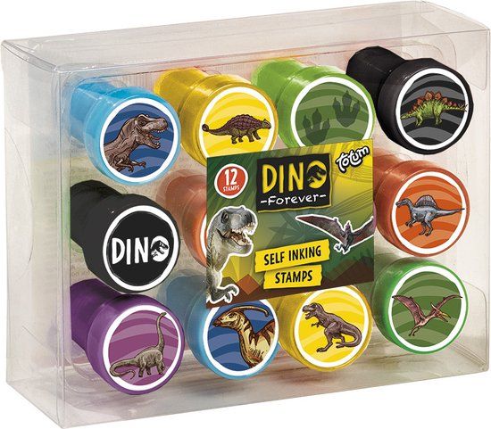 Totum Dino Forever Dino Stamps Set - 12 Self-Inking Dinosaur Stamps