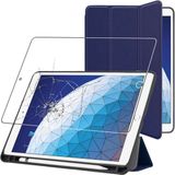 ebestStar - Hoes voor iPad Air 3 2019 10.5 Apple, Slanke PU Lederen Etui met Pennenhouder, Automatische Slaap/Wake, SmartCase hoesje, Donkerblauw + Gehard Glas