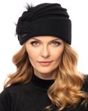 Vivisence Dames Wintermuts - Handgemaakt Van 100 Procent Wol Met Bloemapplicatie Kralen Details Brede Manchet Met Plooien - Zachte Pasvorm Warm En Comfortabel Voor Koude Winterdagen - Zwart