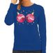 Bellatio Decorations Foute kersttrui sweater - voor dames - blauw - met roze Merry Xmas ballen - kerstkleding - lange mouwen XL