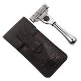 Parker Safety Razor S Chrome Travel Grip Razor (Accepte Mach 3 en Gillette3 Blades) - Inclusief echt lederen hoes