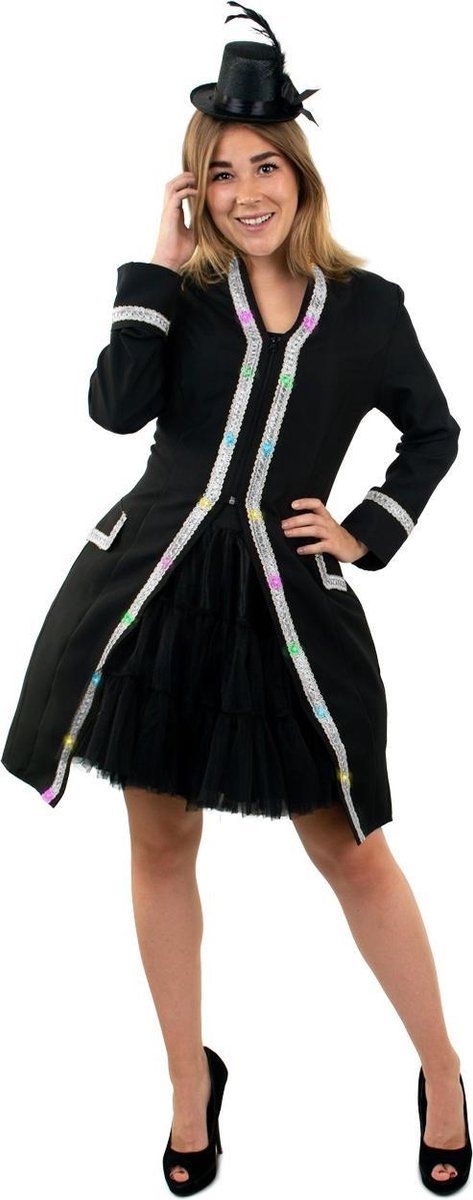 PartyXplosion Goochelaar Kostuum | Jas Met Verlichting En Zilveren Rand Dames Vrouw | Maat 36 | Carnaval kostuum | Verkleedkleding