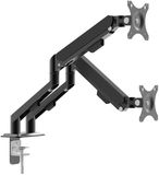 Delight Dubbele Monitorarm Bureaubeugel – Telescopisch – Voor 2 Monitoren Tot 32 Inch – VESA 75x75 En 100x100 – Draaibaar En Verstelbaar – Zwart Aluminium En Staal – Max 10 Kg Per Arm – 45 Cm - 1 Stuks [39684B]
