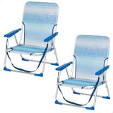 AKTIVE Set van 2 klapstoelen, blauw gestreept, aluminium frame, textileenweefsel