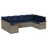 vidaXL Tuinbank - Set - 9 - st - Grijs - poly - rattan