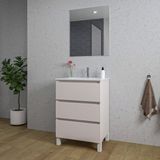 Saniclass Chaci PLUS Badkamermeubelset - 60x86x46cm - keramische wastafel wit - 1 wasbak - 1 kraangat - 3 lades - rechthoekige spiegel - mat cotton (beige)