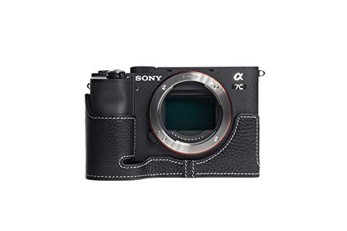 Zakao A7C Case, Handgemaakte Echt Lederen Half Camera Case Bag Cover voor Sony Alpha A7C 7C Bottom Opening Versie Met Hand Strap (zwart)
