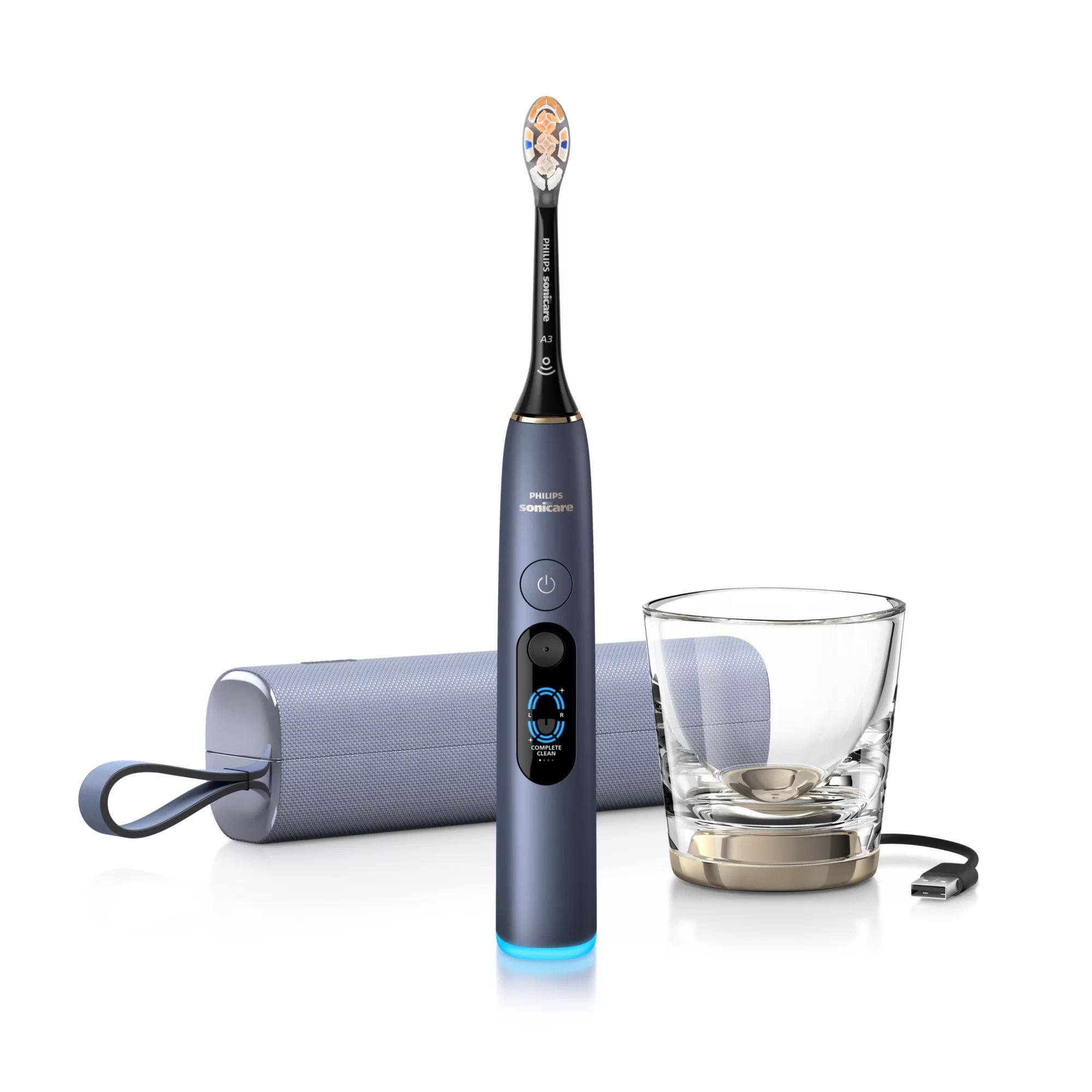 Philips Sonicare Next-Generation DiamondClean 9900 Prestige Elektrische Tandenborstel – met SenseIQ Technologie, Volledige Poetsbegeleiding en Smart Pressure Feedback, Sonic Blue HX9813/98