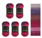 Wollbiene Summer Touch Batik 5 x 100 gram wol meerkleurig met kleurverloop, 500 gram gemerceriseerde breiwol microvezel-acryl (508 bessen-paars)