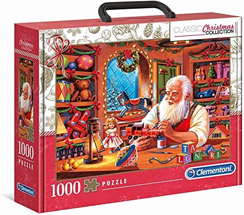Clementoni - Christmas Collection-Santa Works-koffer, 1000 stukjes, Kerstmis, gemaakt in Italië, puzzel voor volwassenen, meerkleurig
