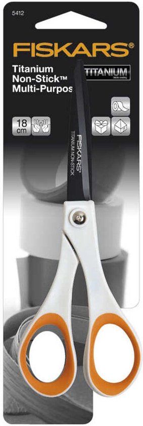 Fiskars Titanium Anti-kleef Schaar - 18 cm - Wit en Oranje