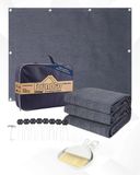 Elzusha - Tapis de auvent 250x350cm HDPE Respirant Tapis de camping avec sac de transport, piquets et balai - Bleu/Gris