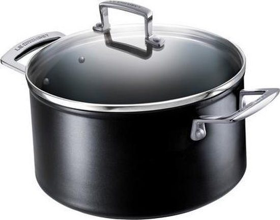 Le Creuset aluminium anti-aanbak kookpan met glazen deksel, Ø 18 cm, PFOA-vrij, geschikt voor alle warmtebronnen, incl. inductie, antraciet/zilver