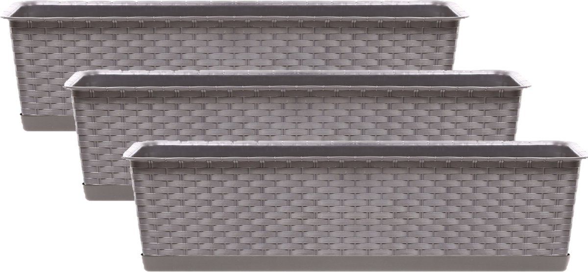 Prosperplast Ratolla Rotan Plantenbakken Set - Taupe - 8 Liter - 50x17x15 cm - 3 Stuks