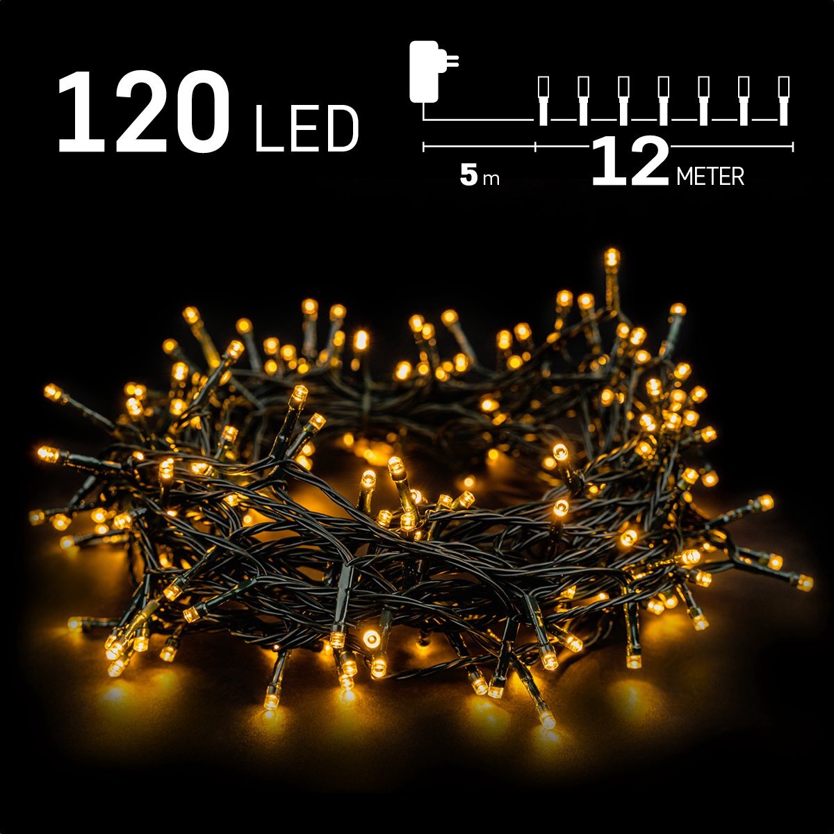 Emos Kerstverlichting buiten - 12 meter 120 LED - Warm Wit - Lichtsnoer - IP44 Stekker met timerfunctie - Kerstboomverlichting - geschikt voor binnen en buiten - kerstversiering